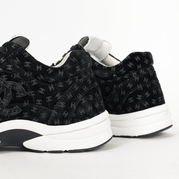 Chanel 22A Black Printed-CC-Logo Suede Low-Top Sneakers - Picture 12 of 15